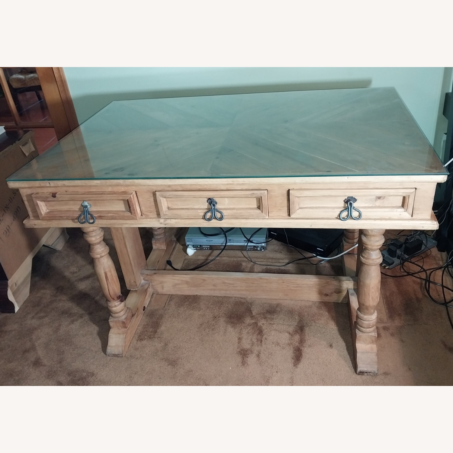 Natural Wood Desk with Glass Top - image-3