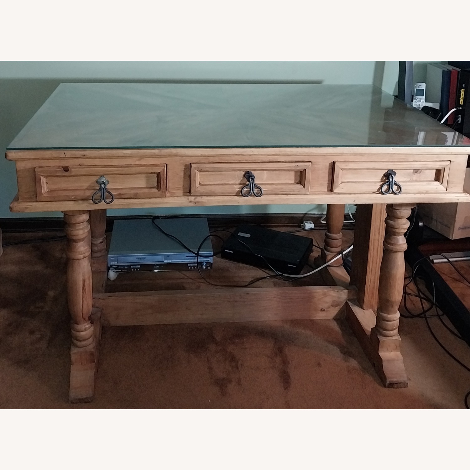 Natural Wood Desk with Glass Top - image-1