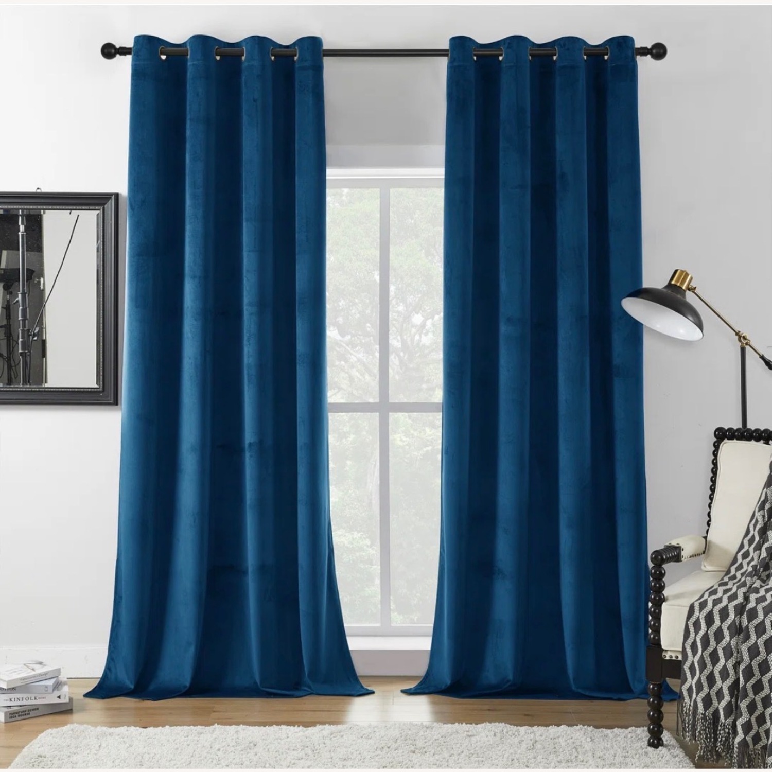 Wayfair Velvet Blue Room Darkening Curtains x2 - image-1