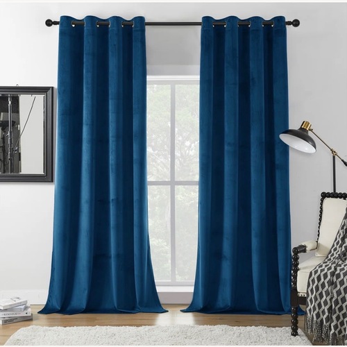 Used Wayfair Velvet Blue Room Darkening Curtains x2 for sale on AptDeco