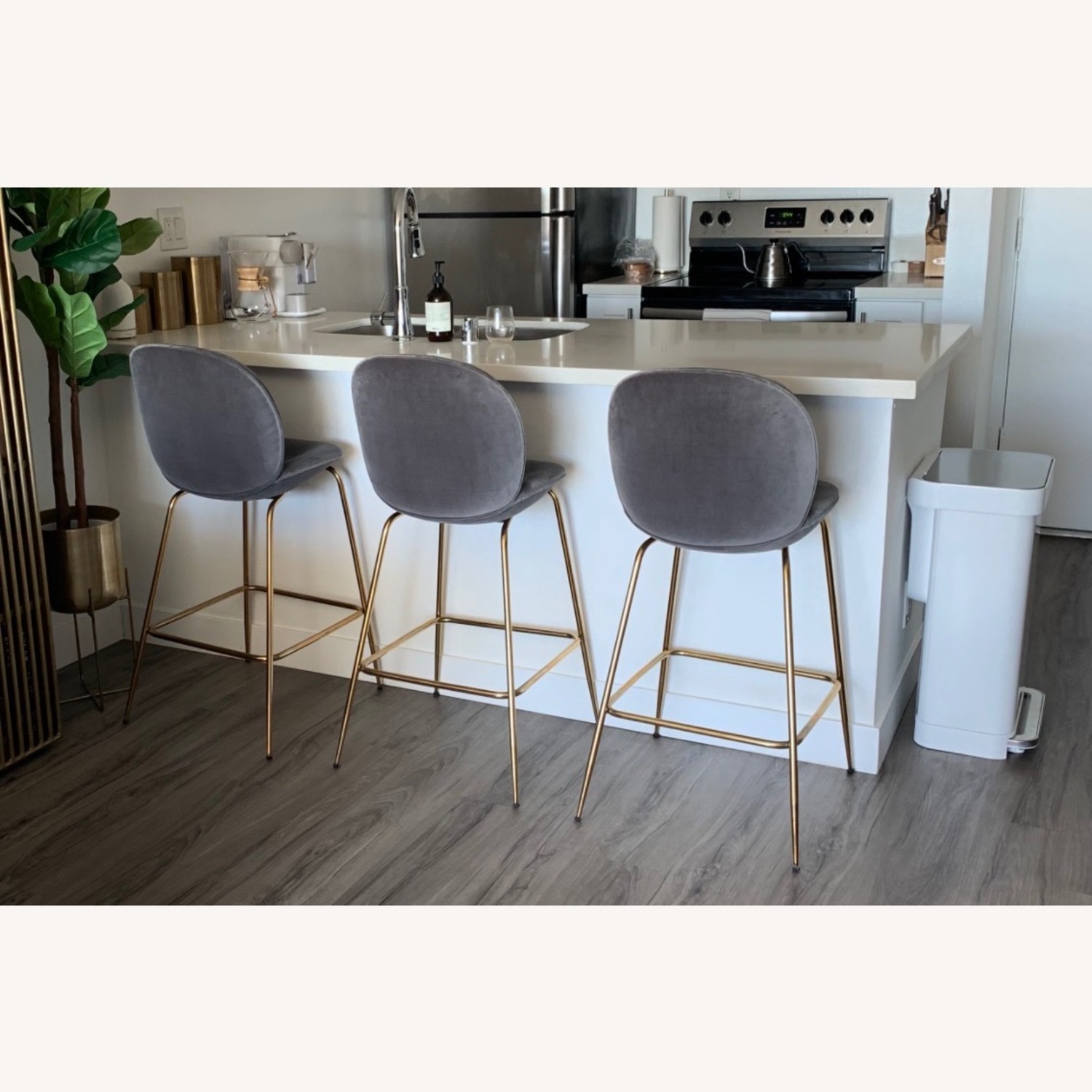 Set of 3 Modshop Amalfi Velvet Bar Stools - $1,650 - image-1