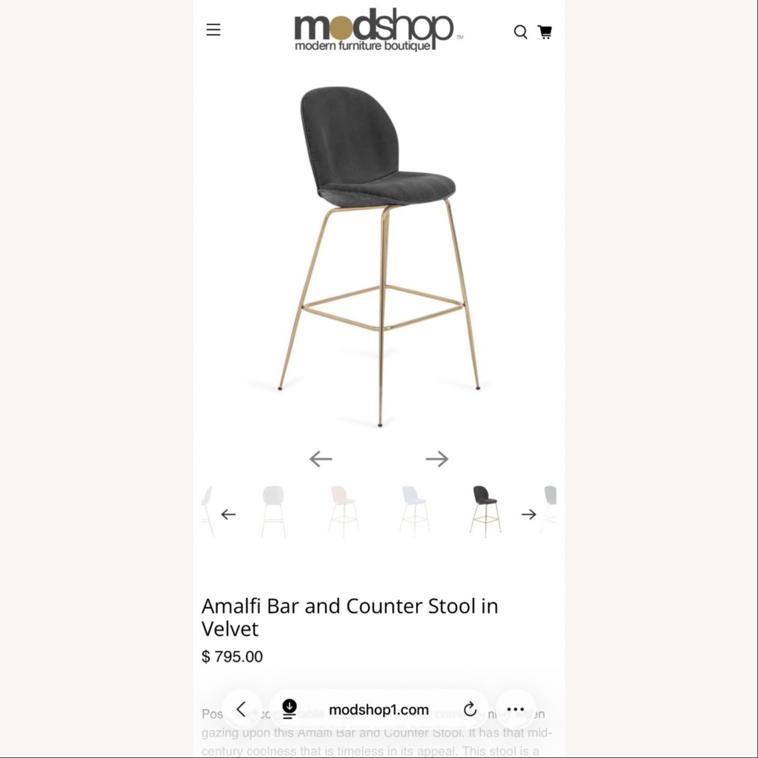Set of 3 Modshop Amalfi Velvet Bar Stools - $1,650 - image-2