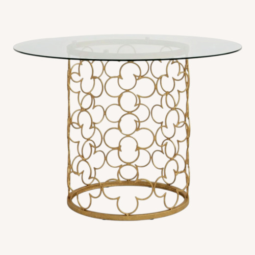 Used Ethan Allen Tracery Silver Glass Dining Table for sale on AptDeco
