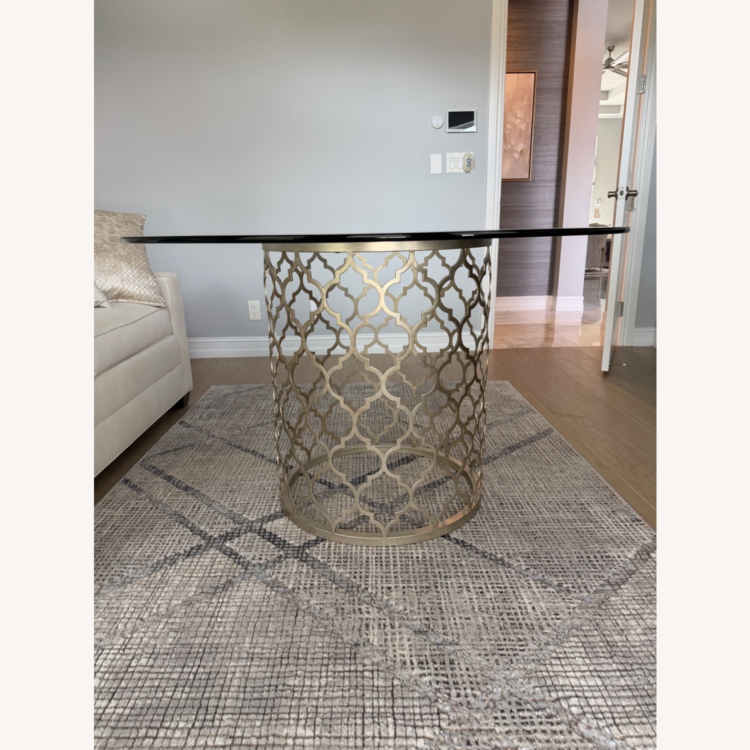 Ethan Allen Tracery Silver Glass Dining Table - image-1