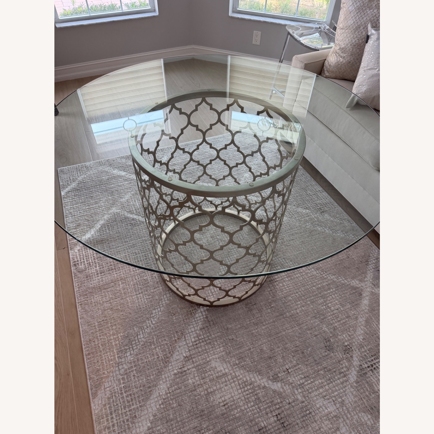 Ethan Allen Tracery Silver Glass Dining Table - image-7