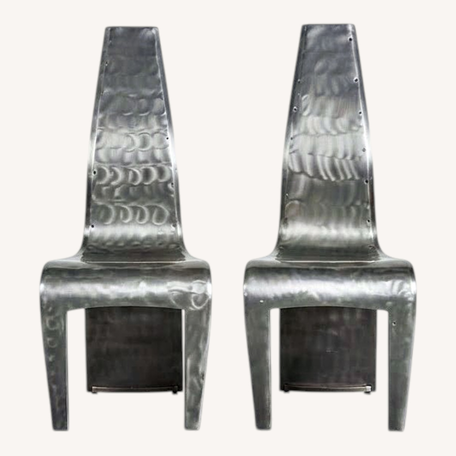 '90's Handmade Brushed Steel Sculptural Chairs - image-0