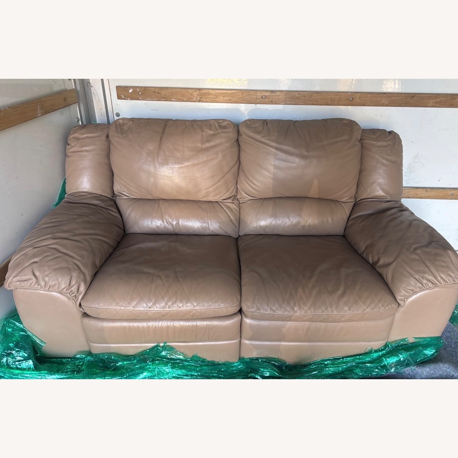 2 Piece Tan Leather Couch Set - image-2