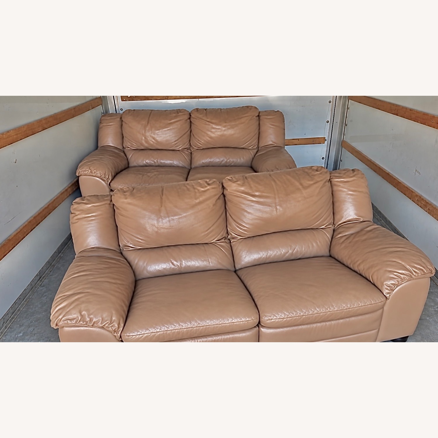 2 Piece Tan Leather Couch Set - image-1