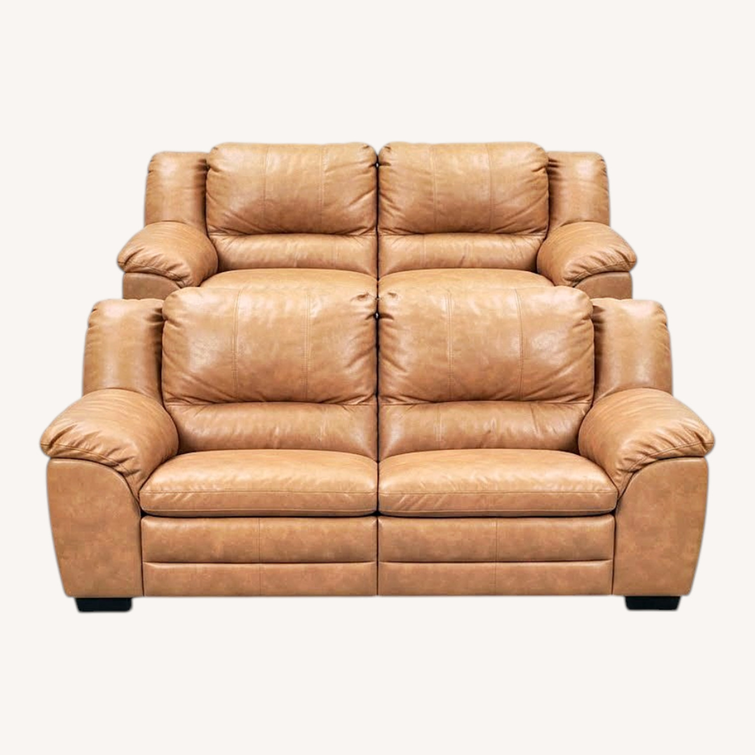2 Piece Tan Leather Couch Set - image-0
