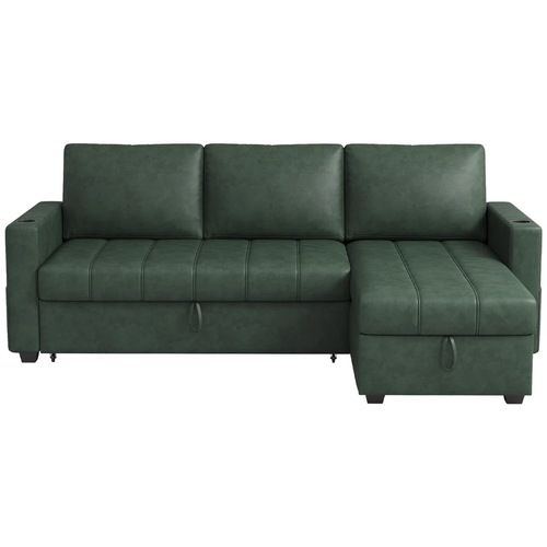 Used Green Faux Leather 2 Piece Sectional for sale on AptDeco