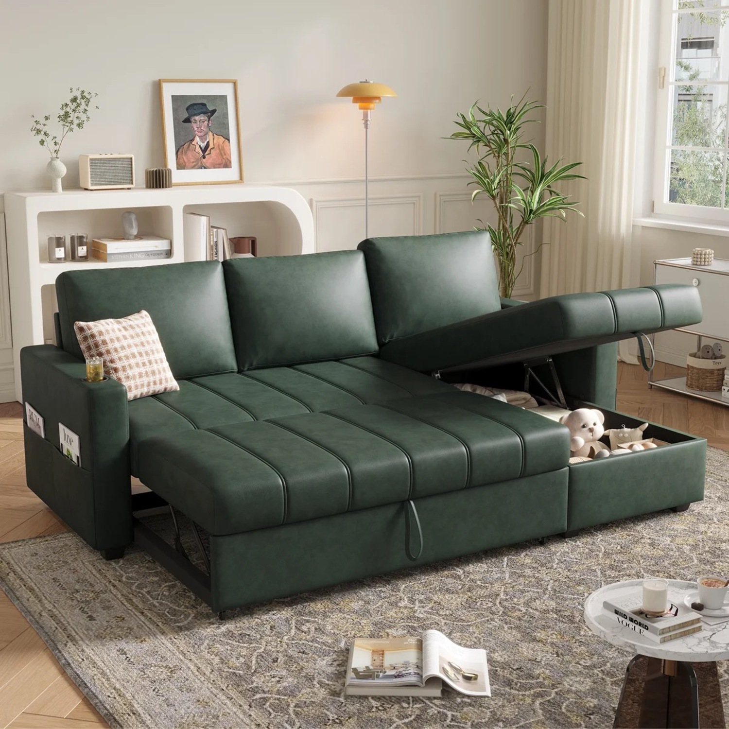 Green Faux Leather 2 Piece Sectional - image-4