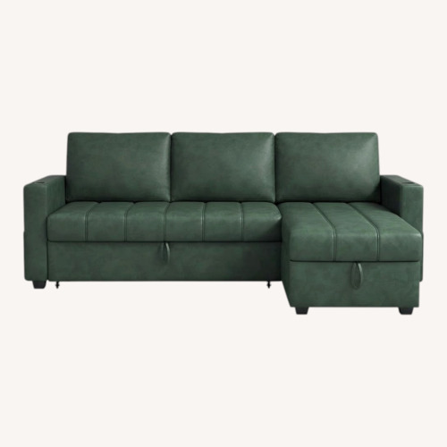 Used Green Faux Leather 2 Piece Sectional for sale on AptDeco