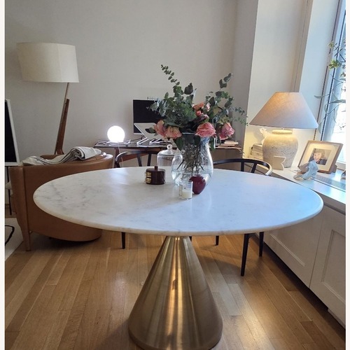 Used West Elm Silhouette Marble Round Dining Table for sale on AptDeco