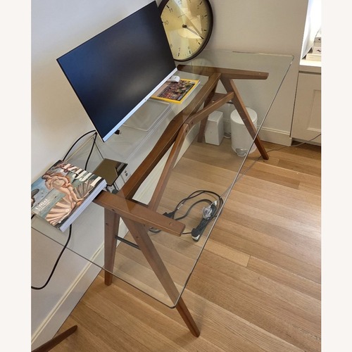 Used West Elm Jensen Glass-Top Desk with Wood Base for sale on AptDeco