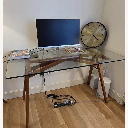 Used West Elm Jensen Glass-Top Desk with Wood Base for sale on AptDeco