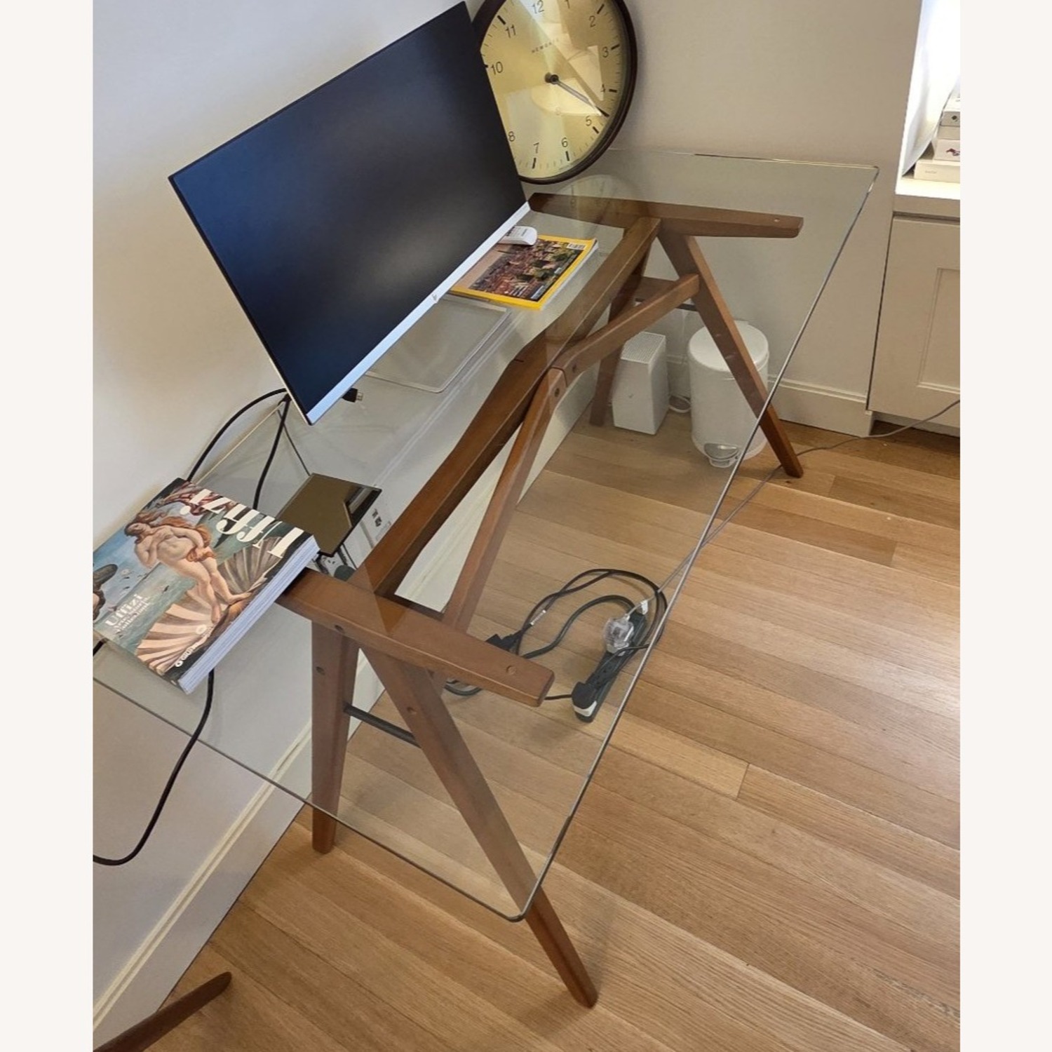 West Elm Jensen Glass-Top Desk with Wood Base - image-2