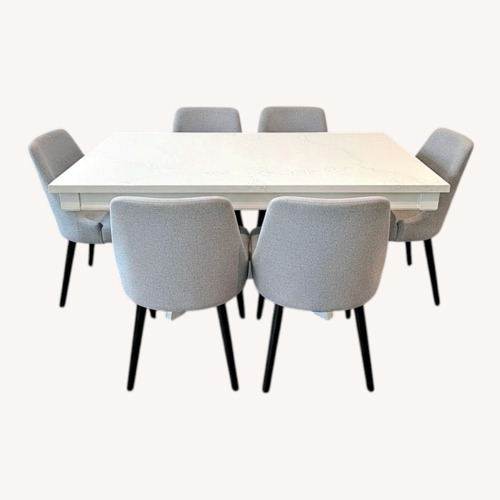 Used Quartz Table Top W Wood Bottom and 4 Chairs for sale on AptDeco