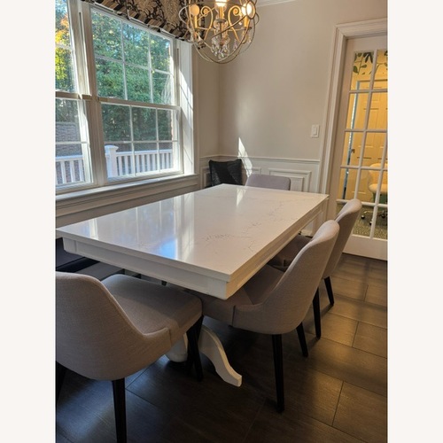 Used Quartz Table Top W Wood Bottom and 4 Chairs for sale on AptDeco