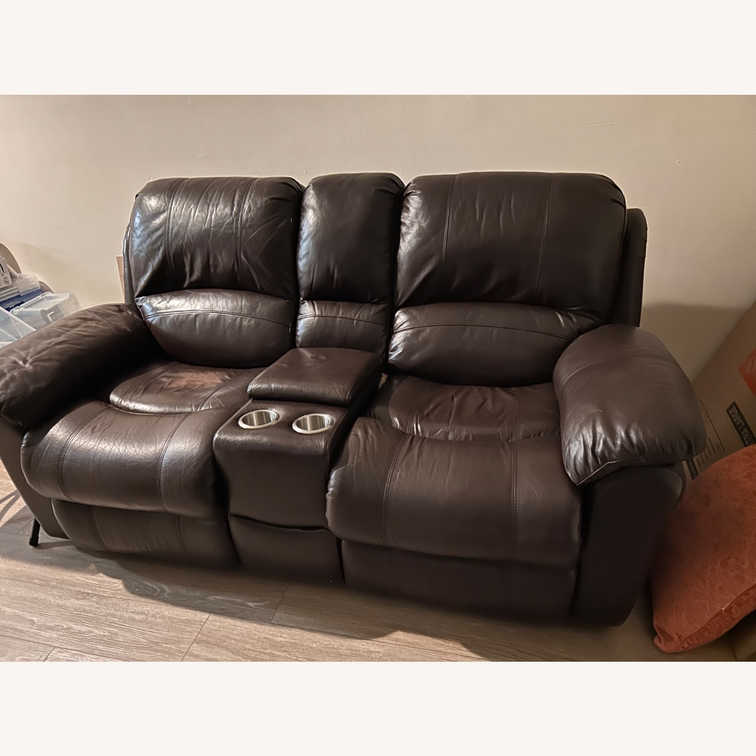 Brown Leather Reclining Sofa - image-2