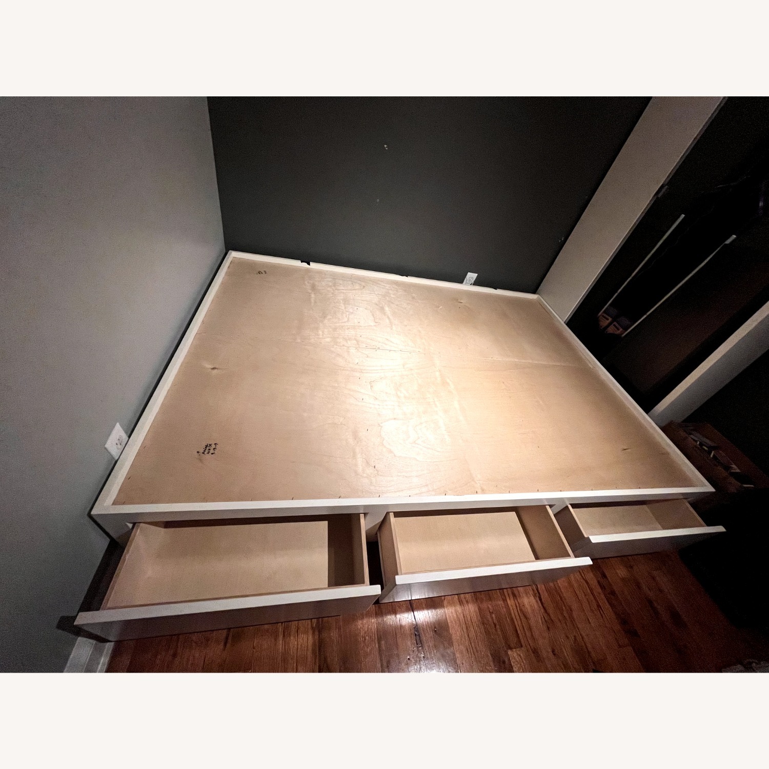 Solid Birch Bed Frame W 6 Drawers (White) - image-2