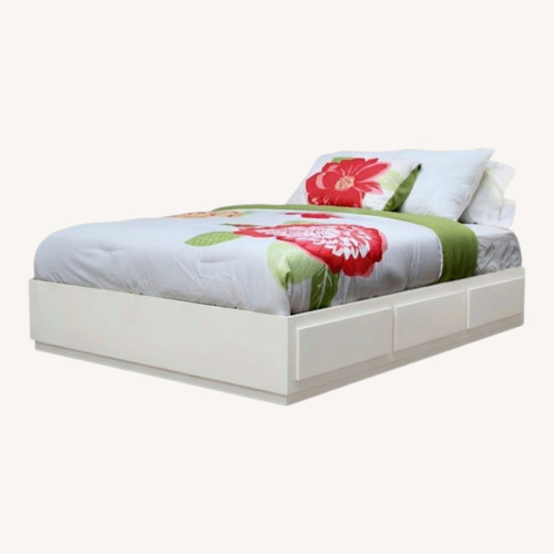 Used Solid Birch Bed Frame W 6 Drawers (White) for sale on AptDeco