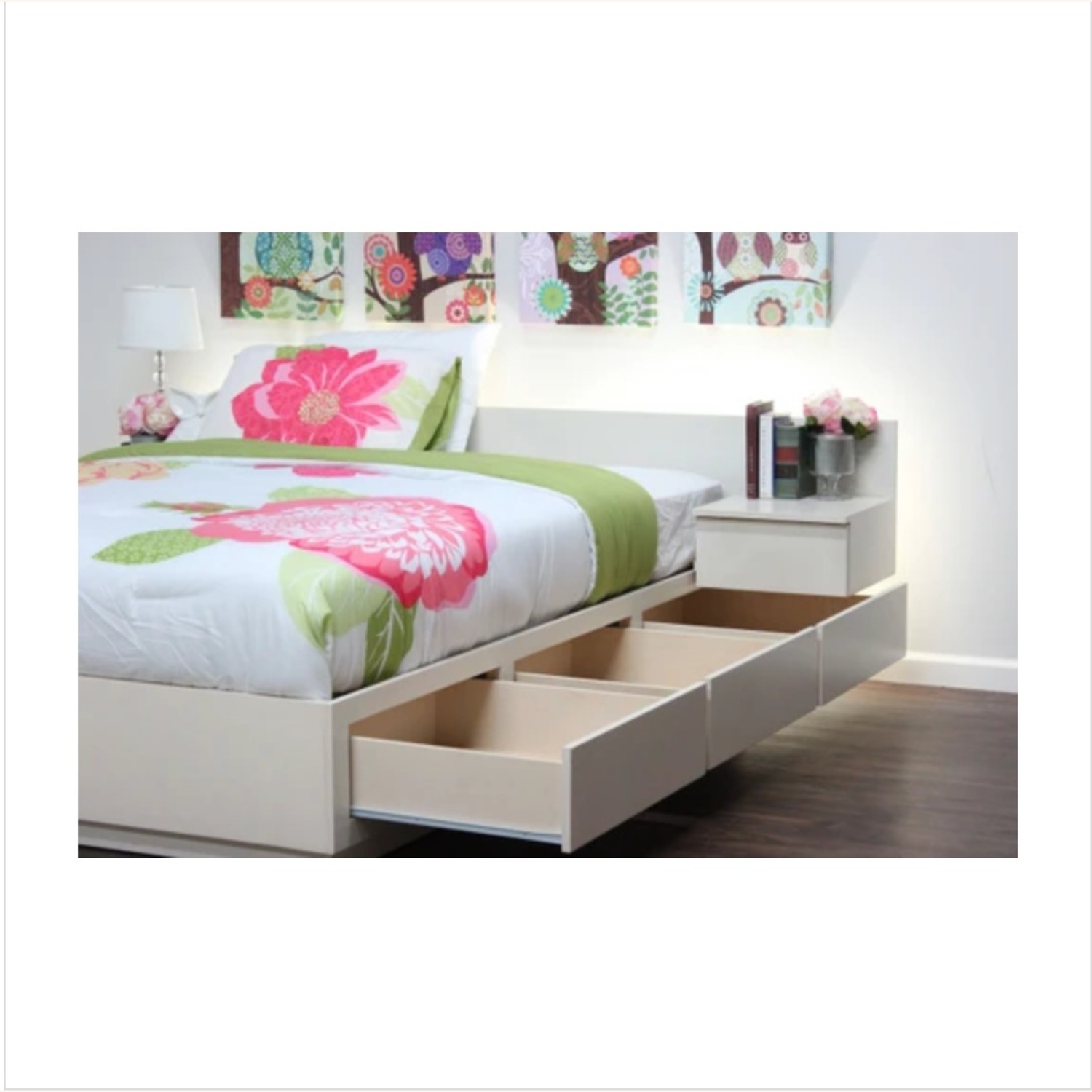 Solid Birch Bed Frame W 6 Drawers (White) - image-5