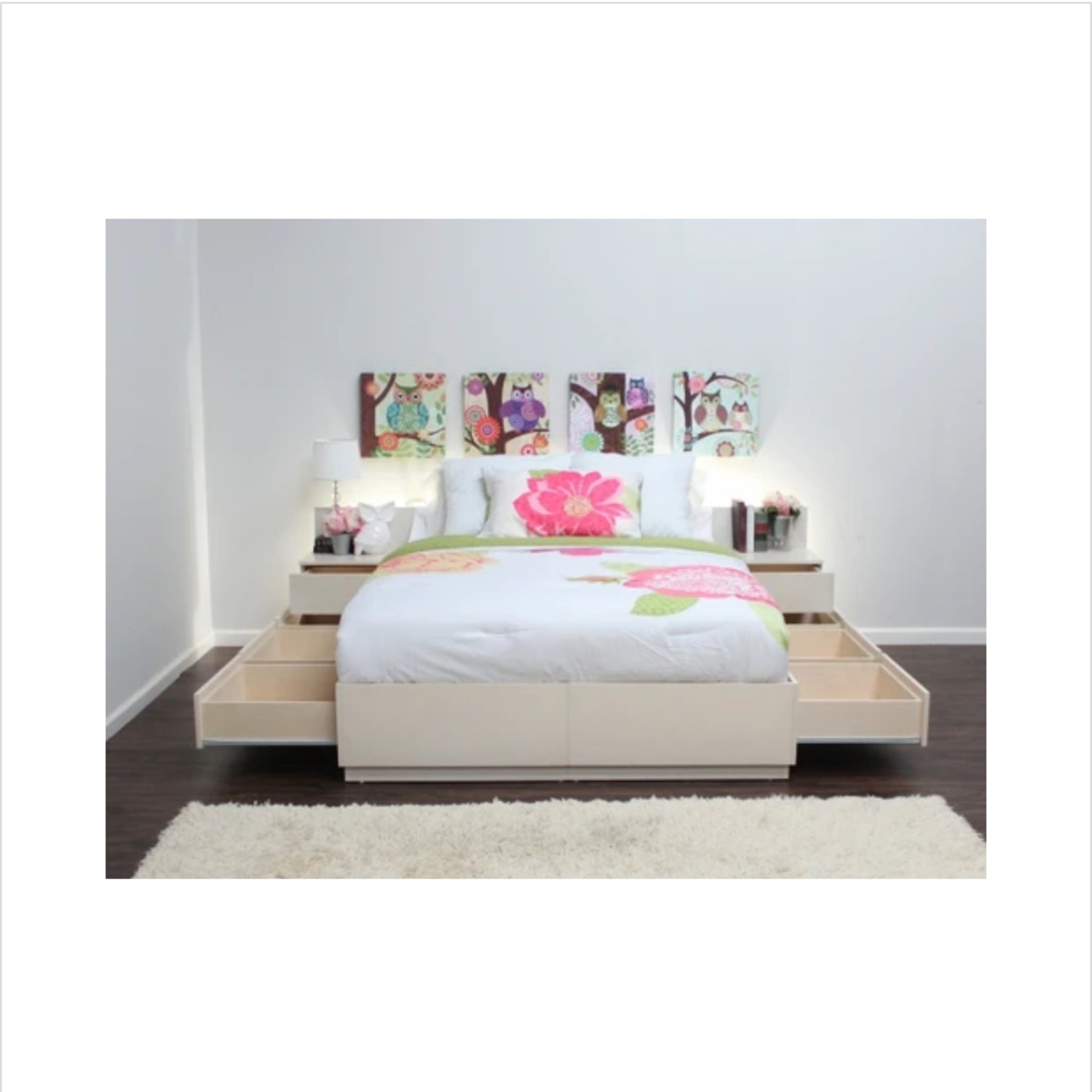 Solid Birch Bed Frame W 6 Drawers (White) - image-6