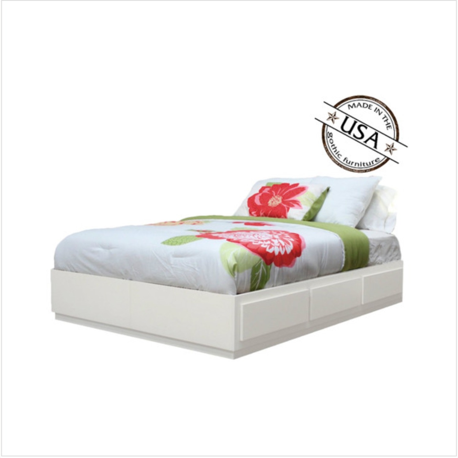 Solid Birch Bed Frame W 6 Drawers (White) - image-1