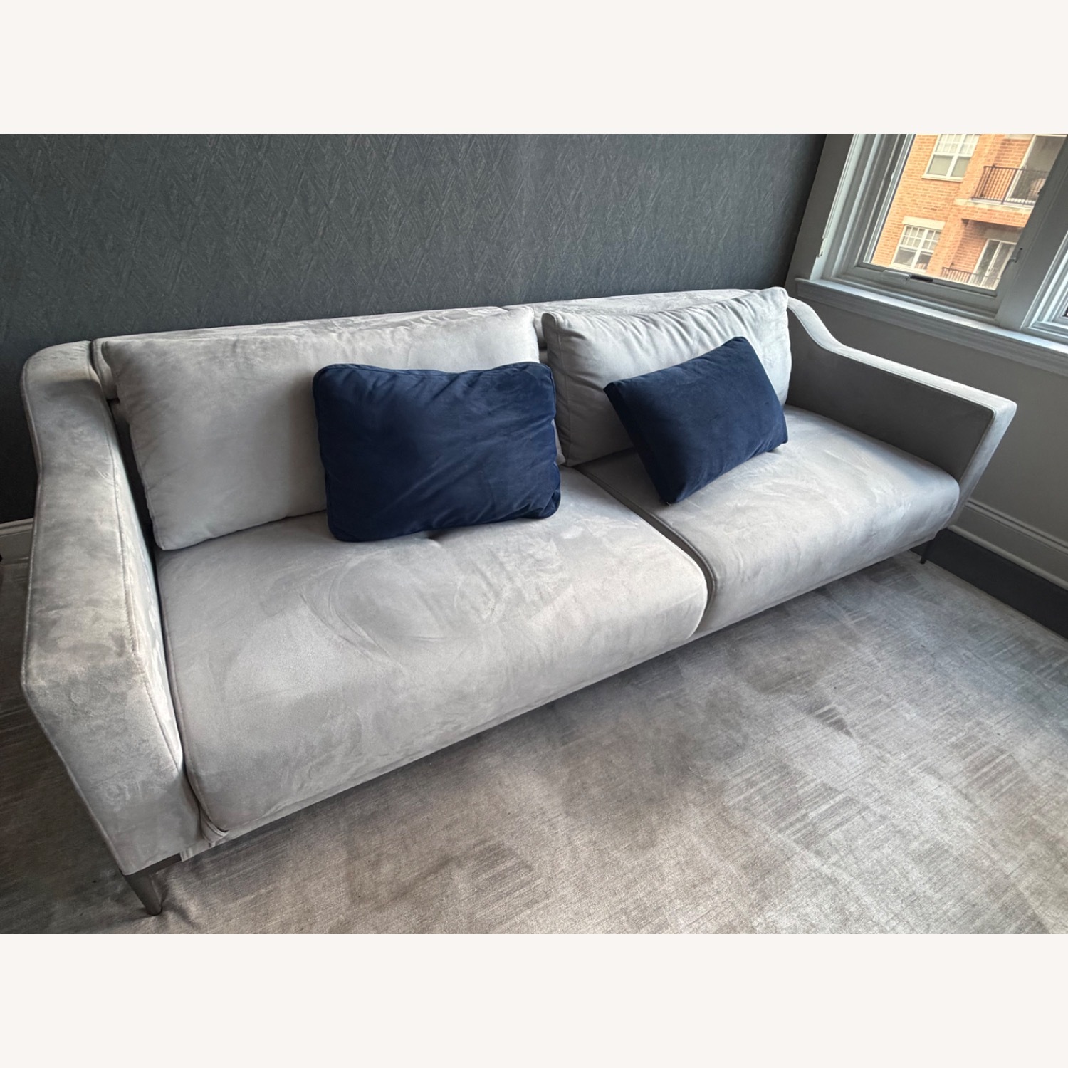 Lazzoni Light Gray 2 Seater Sofa + Navy Pillows - image-2