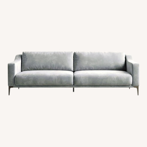 Used Lazzoni Light Gray 2 Seater Sofa + Navy Pillows for sale on AptDeco