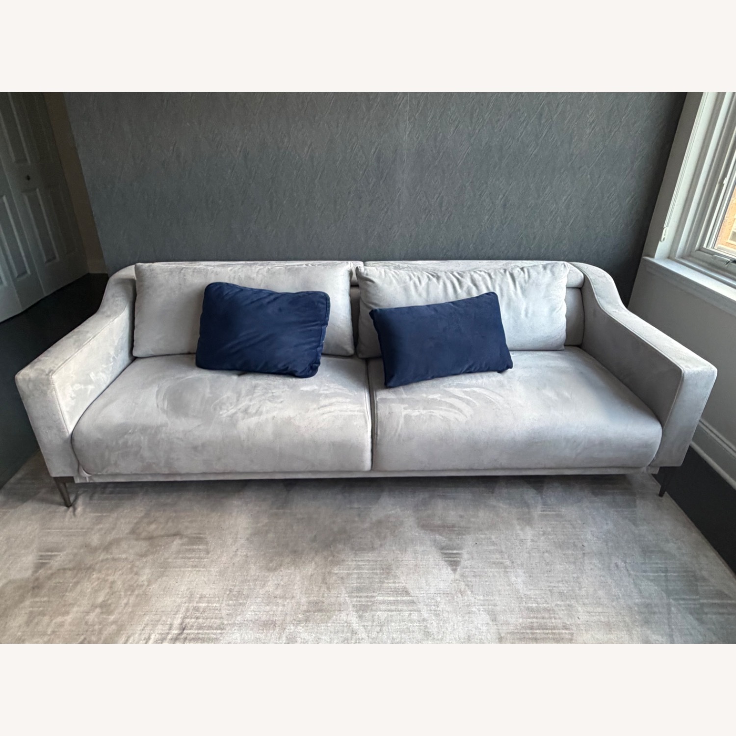 Lazzoni Light Gray 2 Seater Sofa + Navy Pillows - image-1