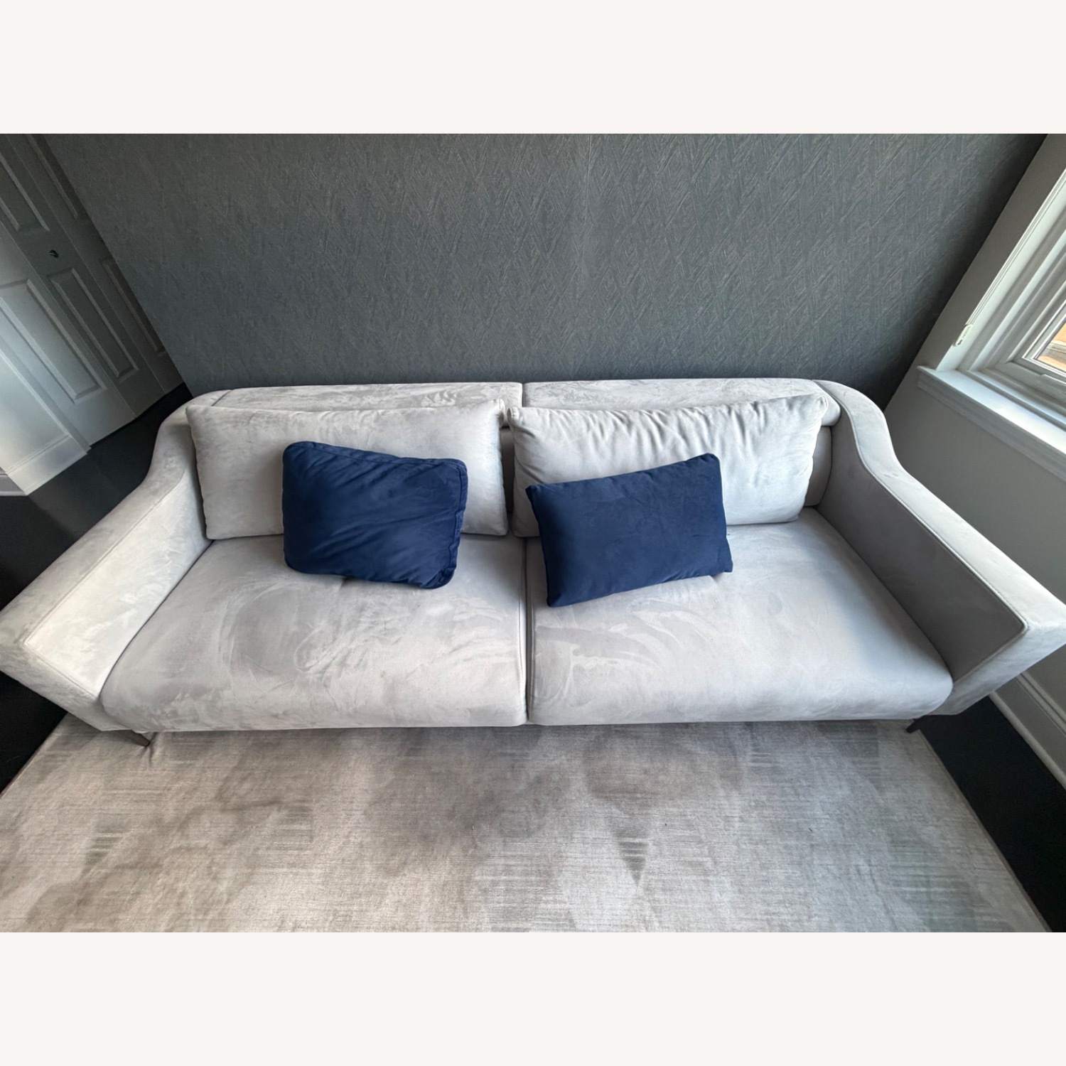 Lazzoni Light Gray 2 Seater Sofa + Navy Pillows - image-3