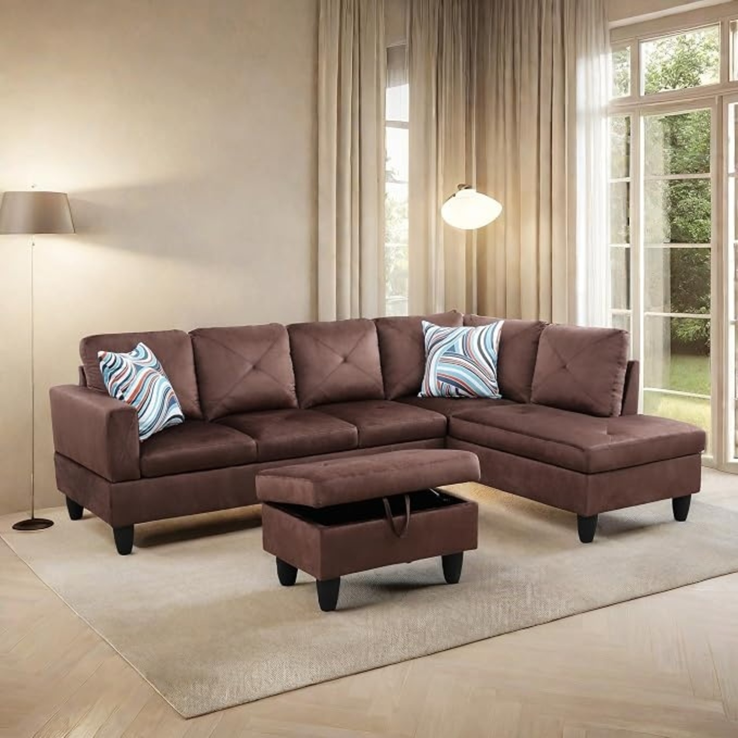 Dark Brown Linen 2 Piece Sectional - image-4