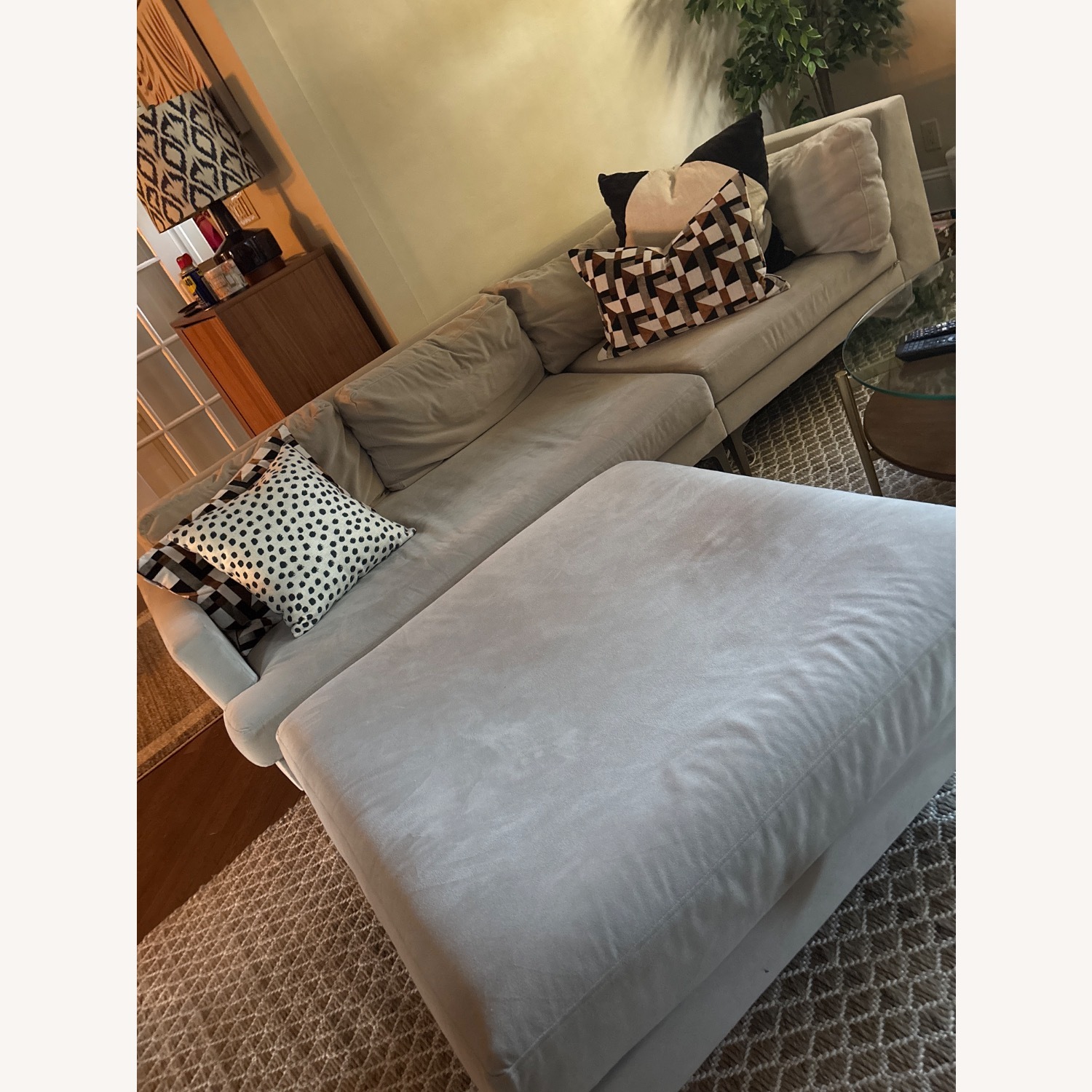 West Elm Natural Velvet 2 Piece Sectional - image-2