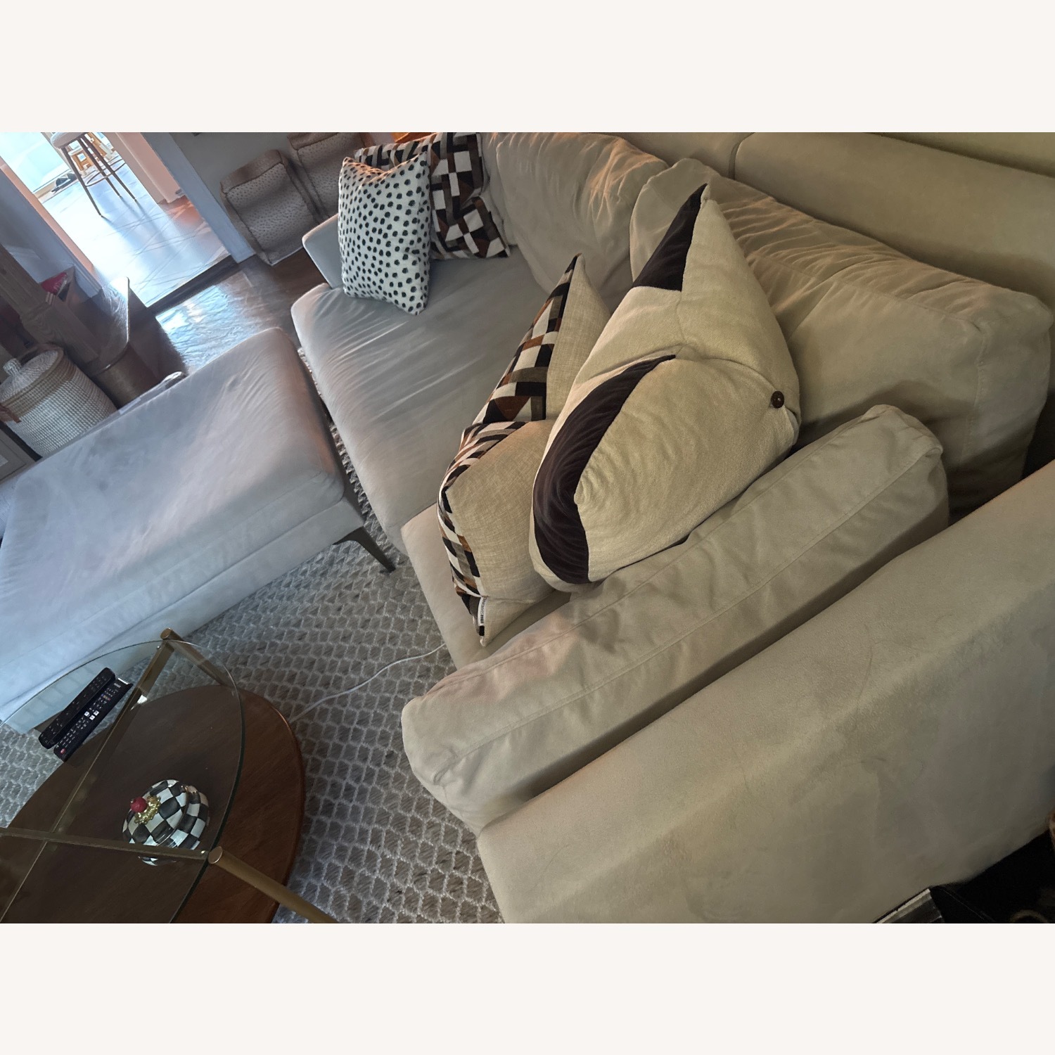 West Elm Natural Velvet 2 Piece Sectional - image-3