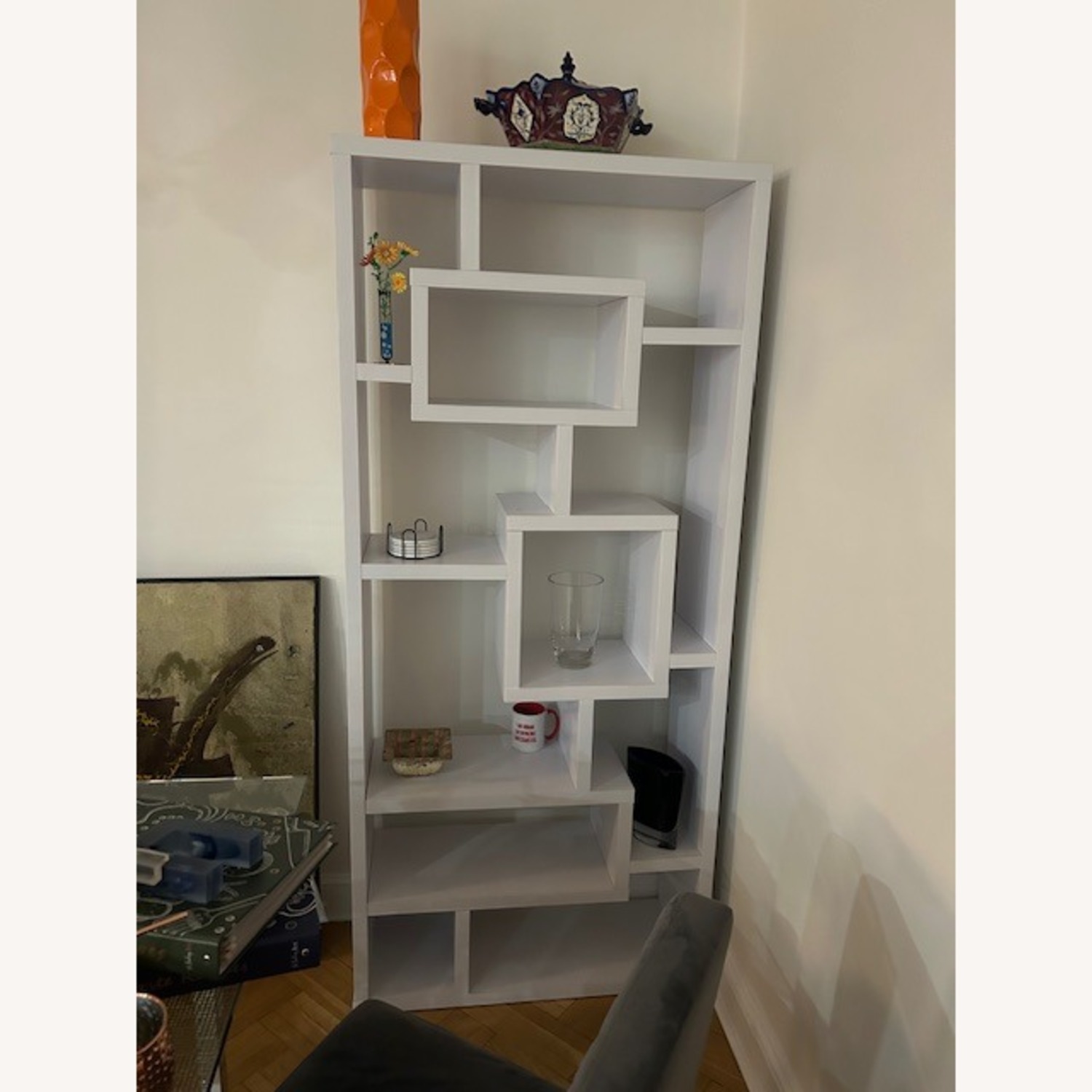 Set of 2 Modern White Bookcases - image-3