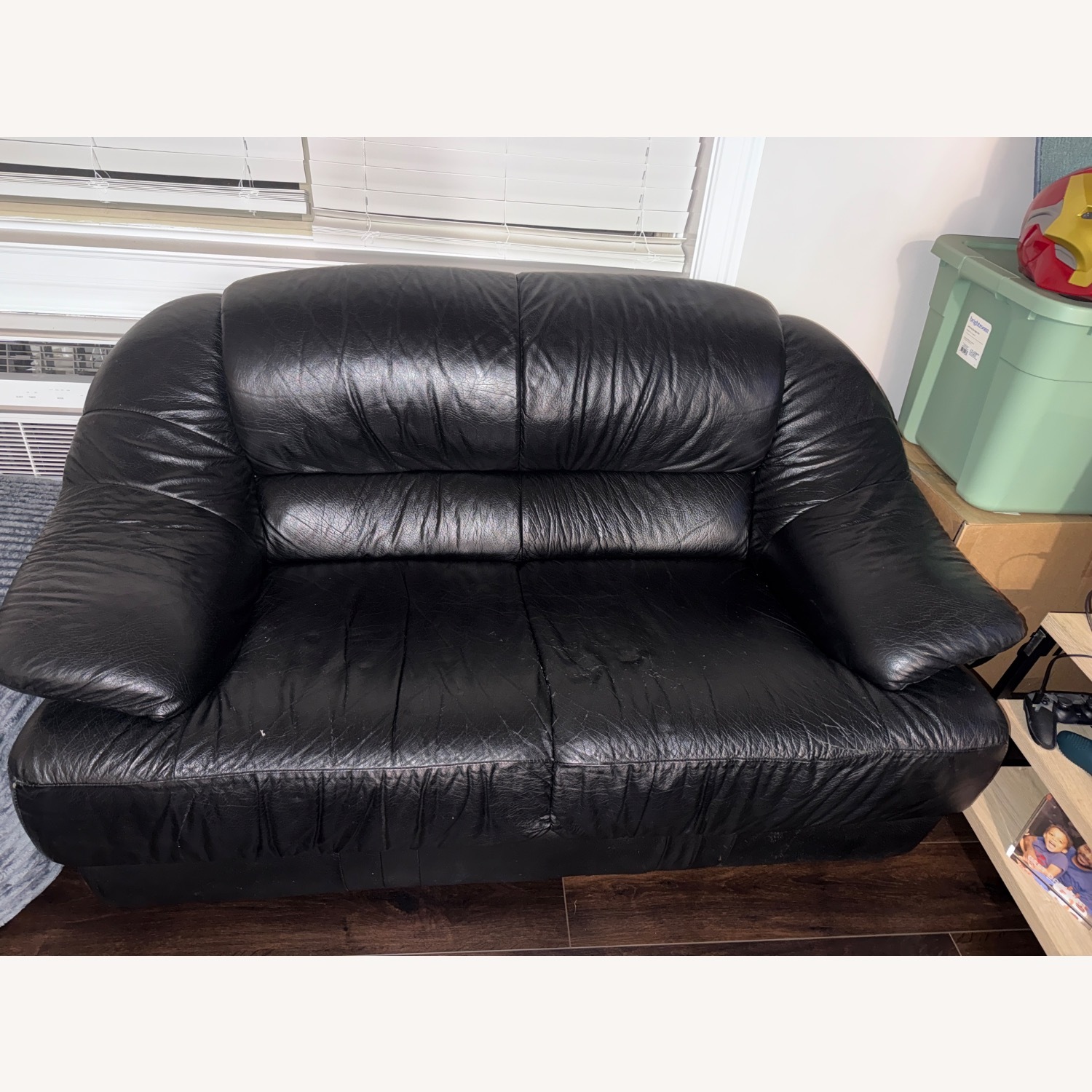 Vintage/Antique Black Leather 2 Seater Sofa - image-1