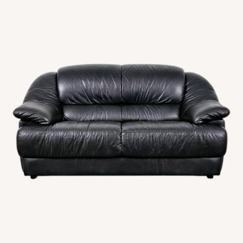 Used Vintage/Antique Black Leather 2 Seater Sofa for sale on AptDeco