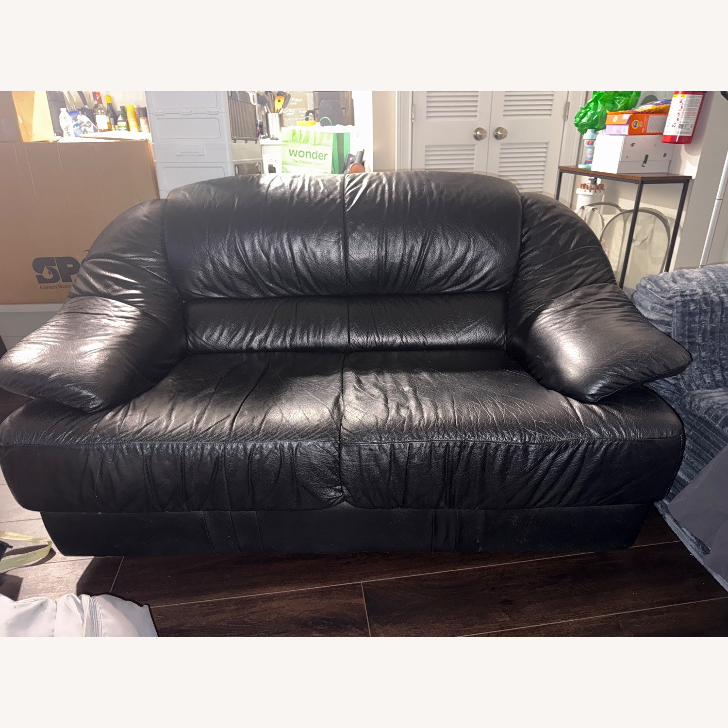 Vintage/Antique Black Leather 2 Seater Sofa - image-5