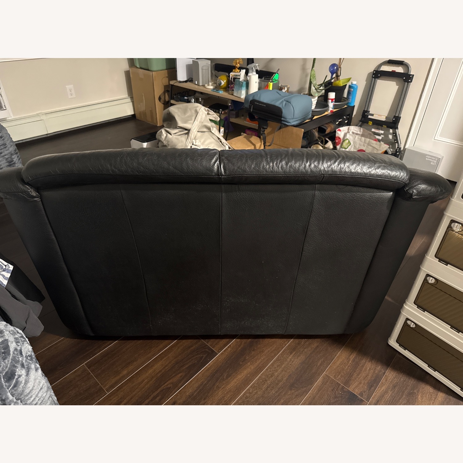 Vintage/Antique Black Leather 2 Seater Sofa - image-4