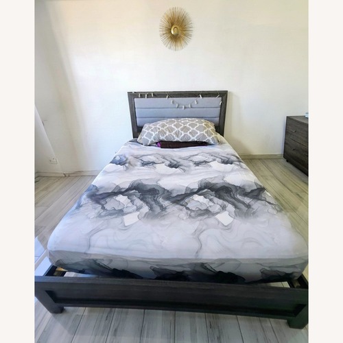 Used Queen Bed Frame with Upholstered Headboard for sale on AptDeco