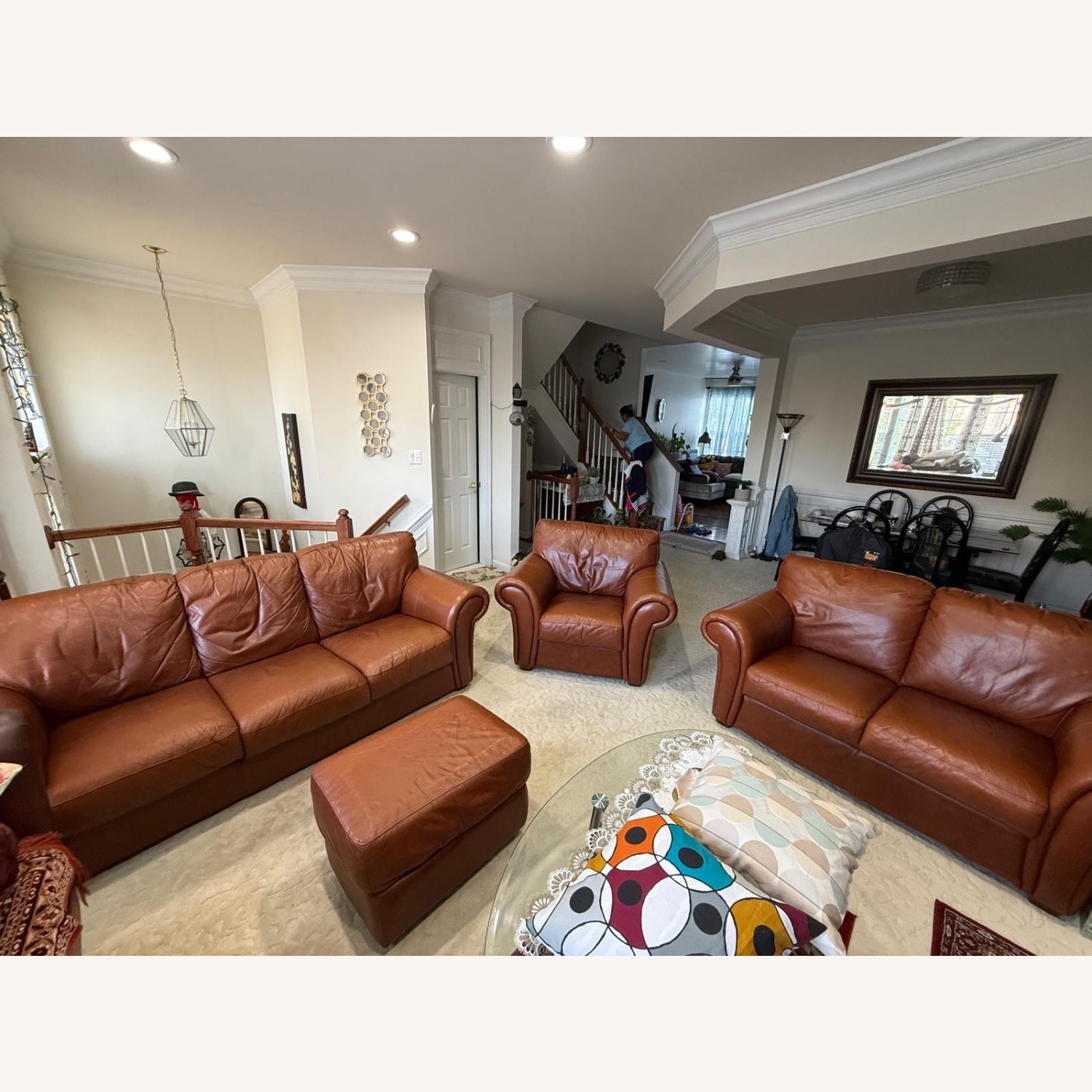 Red Leather 3+ Seater Sofa - image-1