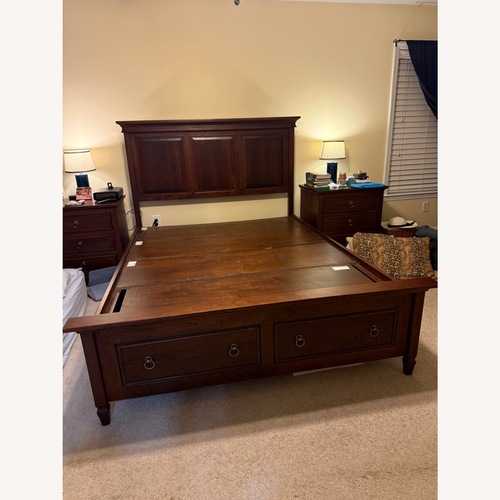 Used Solid Wood Cherry Platform Queen Bedframe for sale on AptDeco