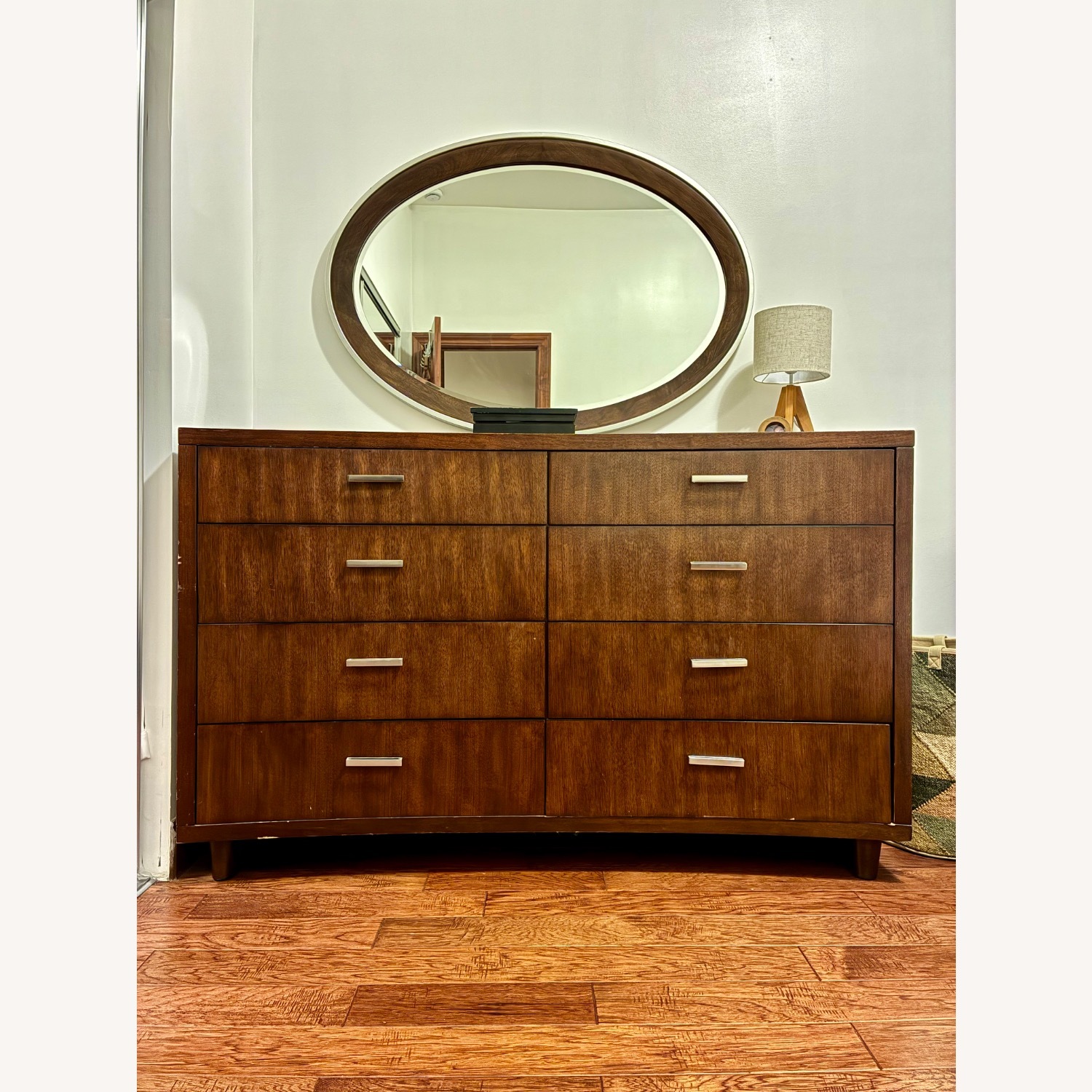 Fortunoff Dark Brown Wood Dresser with Oval Morror - image-3