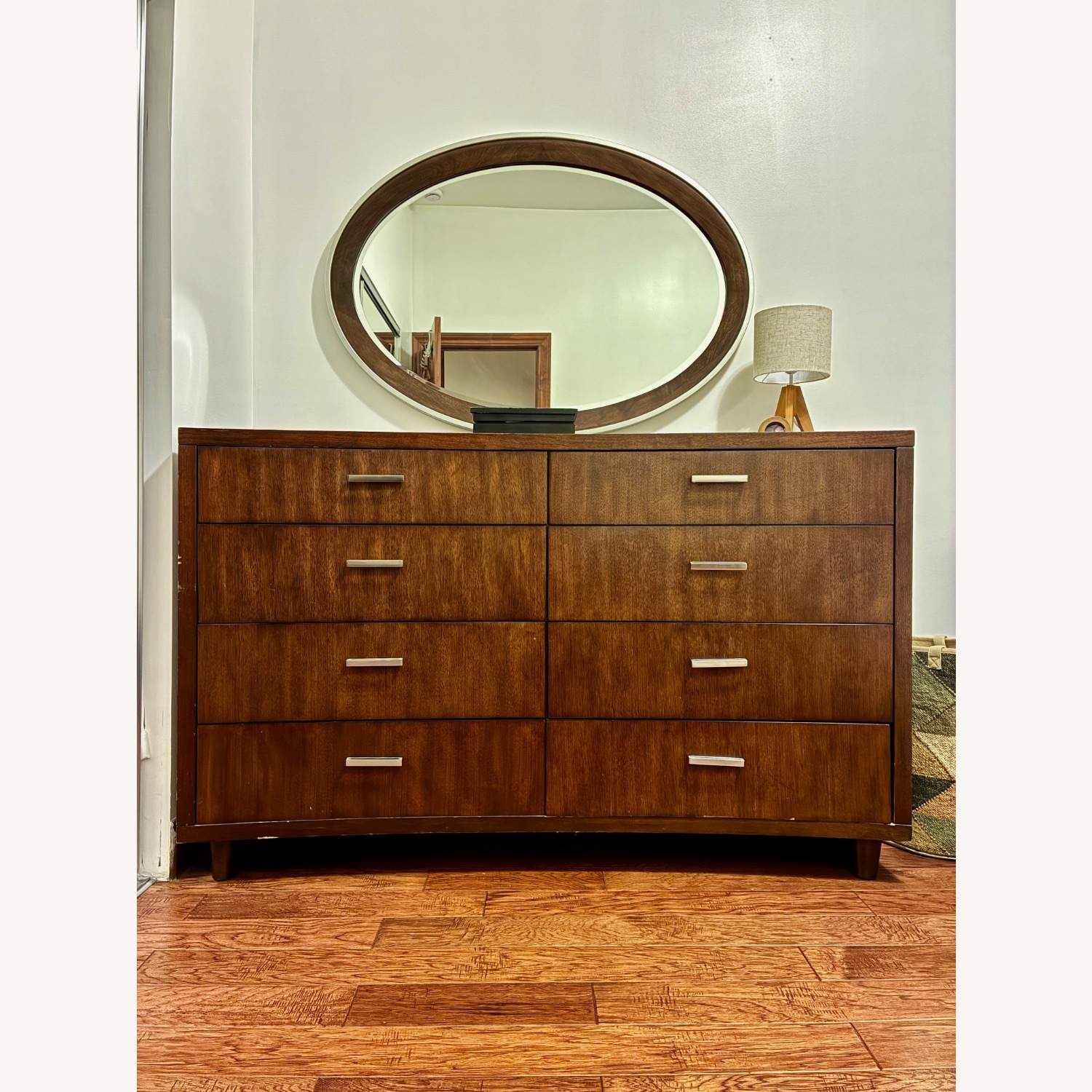 Fortunoff Dark Brown Wood Dresser with Oval Morror - image-1
