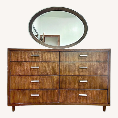 Used Fortunoff Dark Brown Wood Dresser with Oval Morror for sale on AptDeco