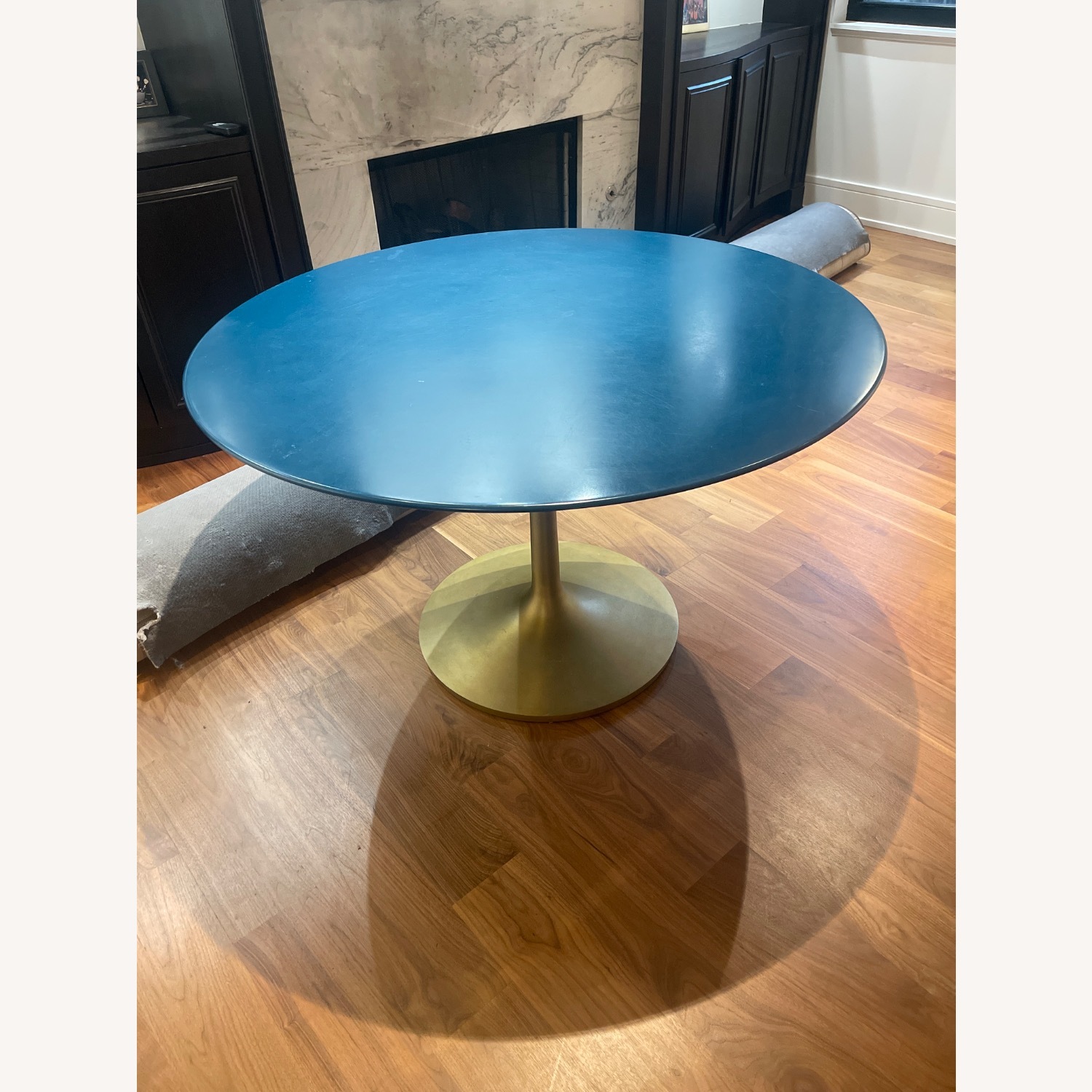 Crate& Barrel Blue Lacquer Table with Brass Base - image-1