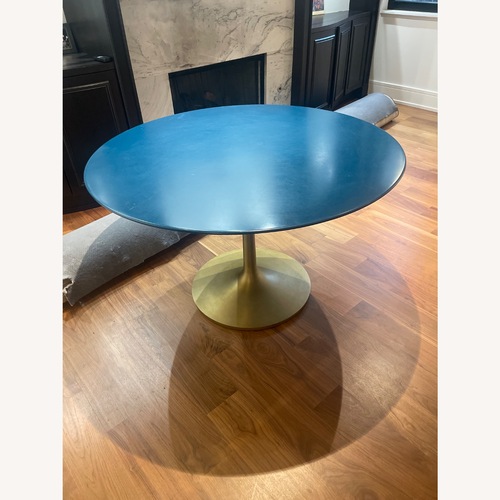 Used Crate& Barrel Blue Lacquer Table with Brass Base  for sale on AptDeco