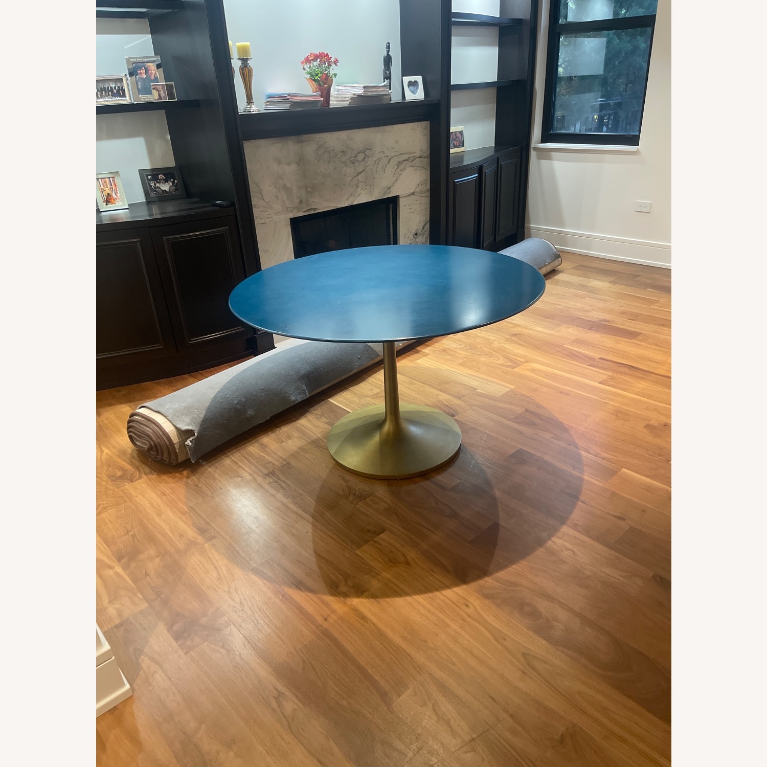 Crate& Barrel Blue Lacquer Table with Brass Base - image-3