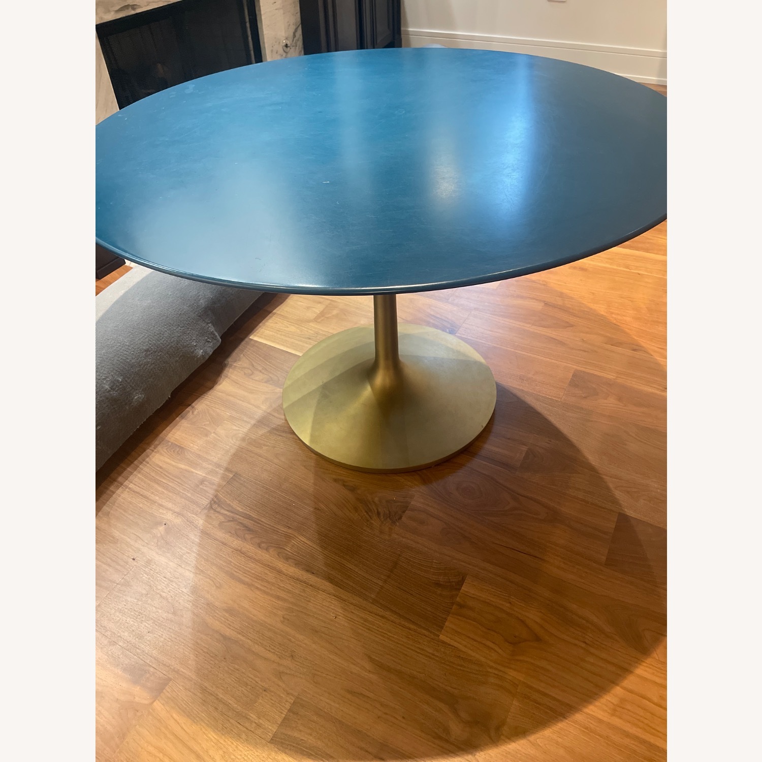 Crate& Barrel Blue Lacquer Table with Brass Base - image-2